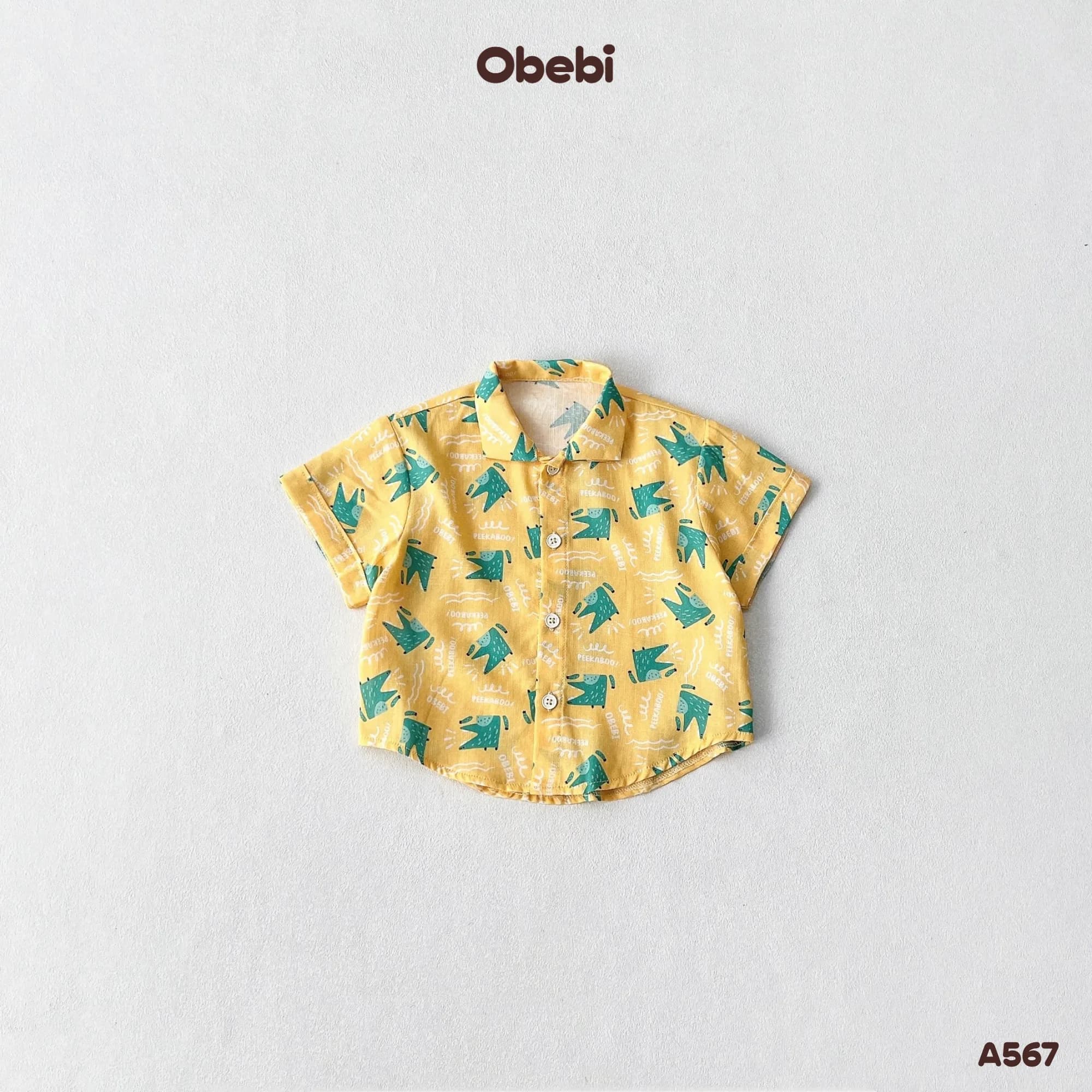 A567 – Áo sơ mi linen trẻ em mùa hè họa tiết dễ thương Obebi