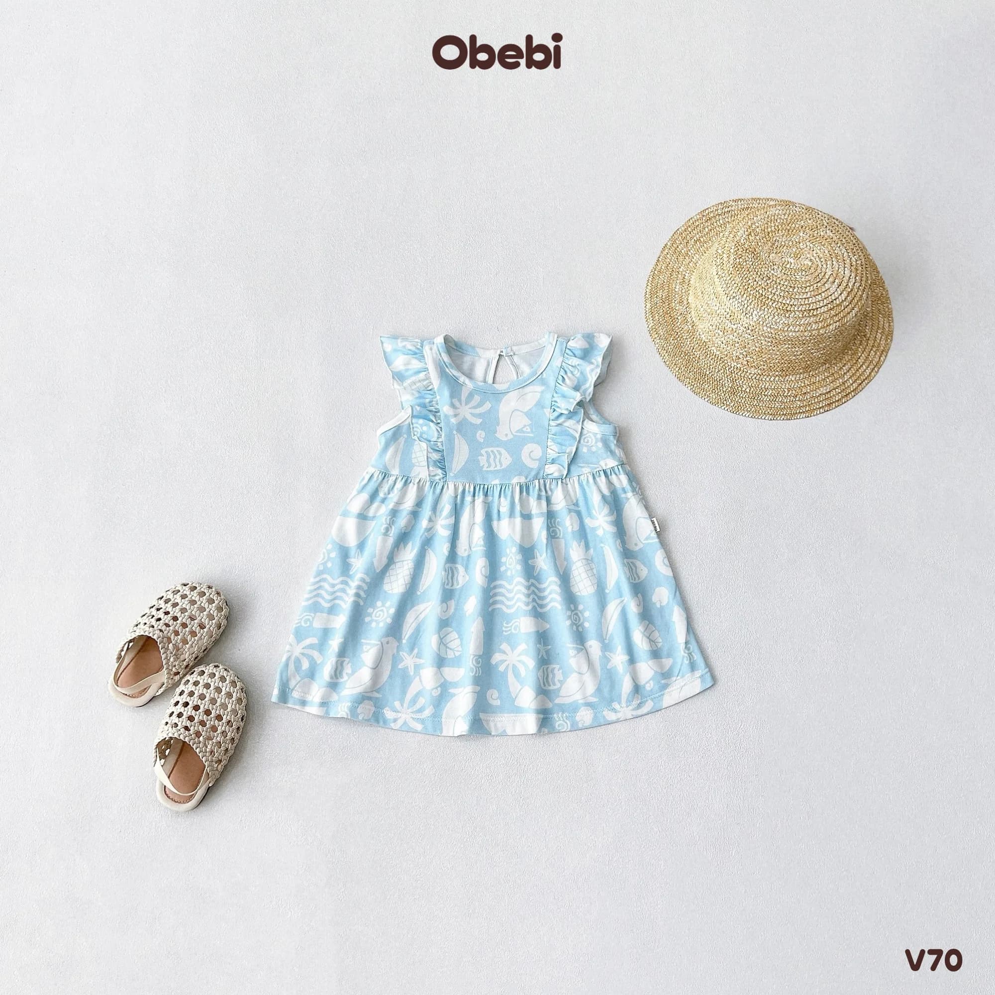 V70 – Váy Bé Gái Mùa Hè Vải Cotton Mềm Mịn Có Họa Tiết In Đặc Sắc Mùa Hè Obebi