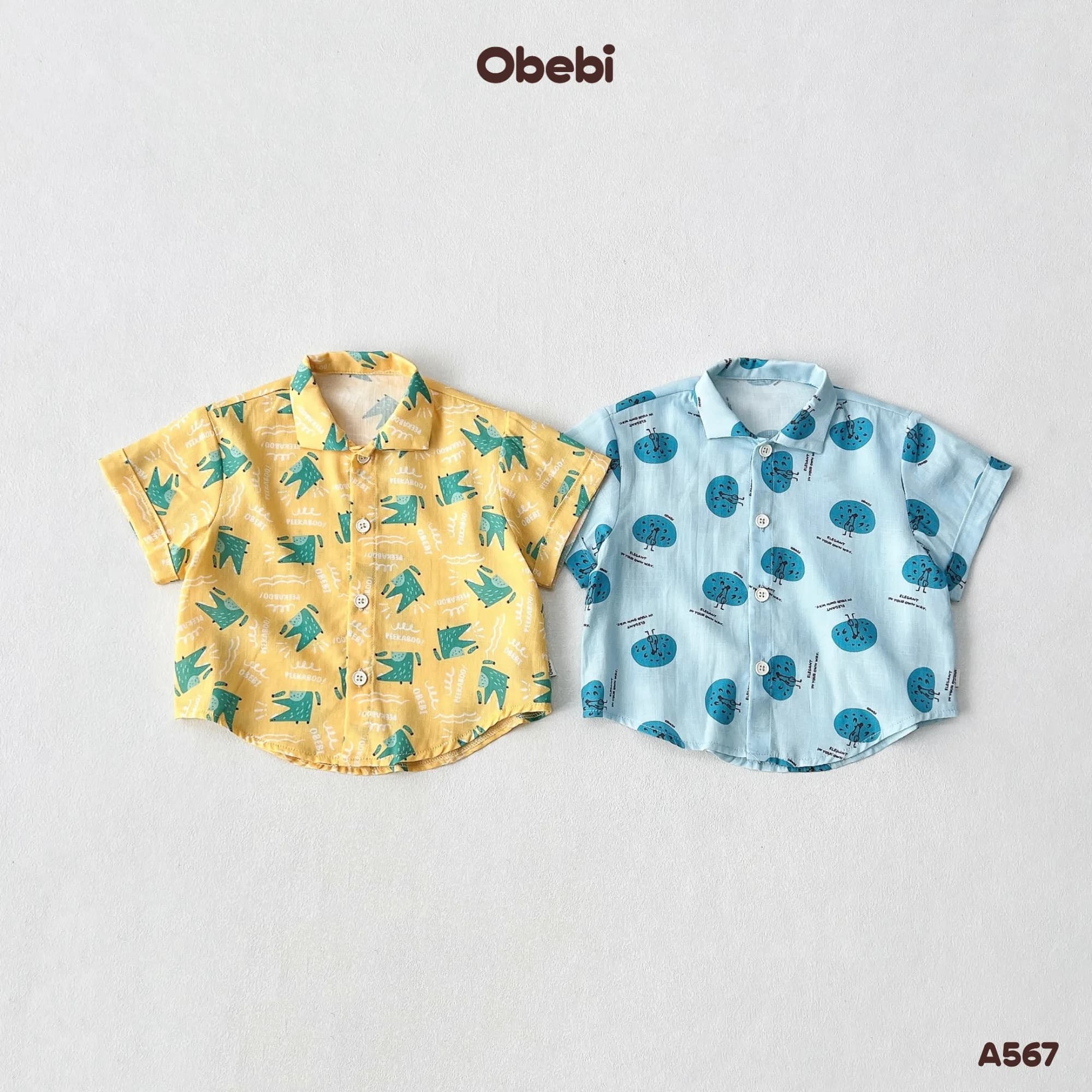 A567 – Áo sơ mi linen trẻ em mùa hè họa tiết dễ thương Obebi
