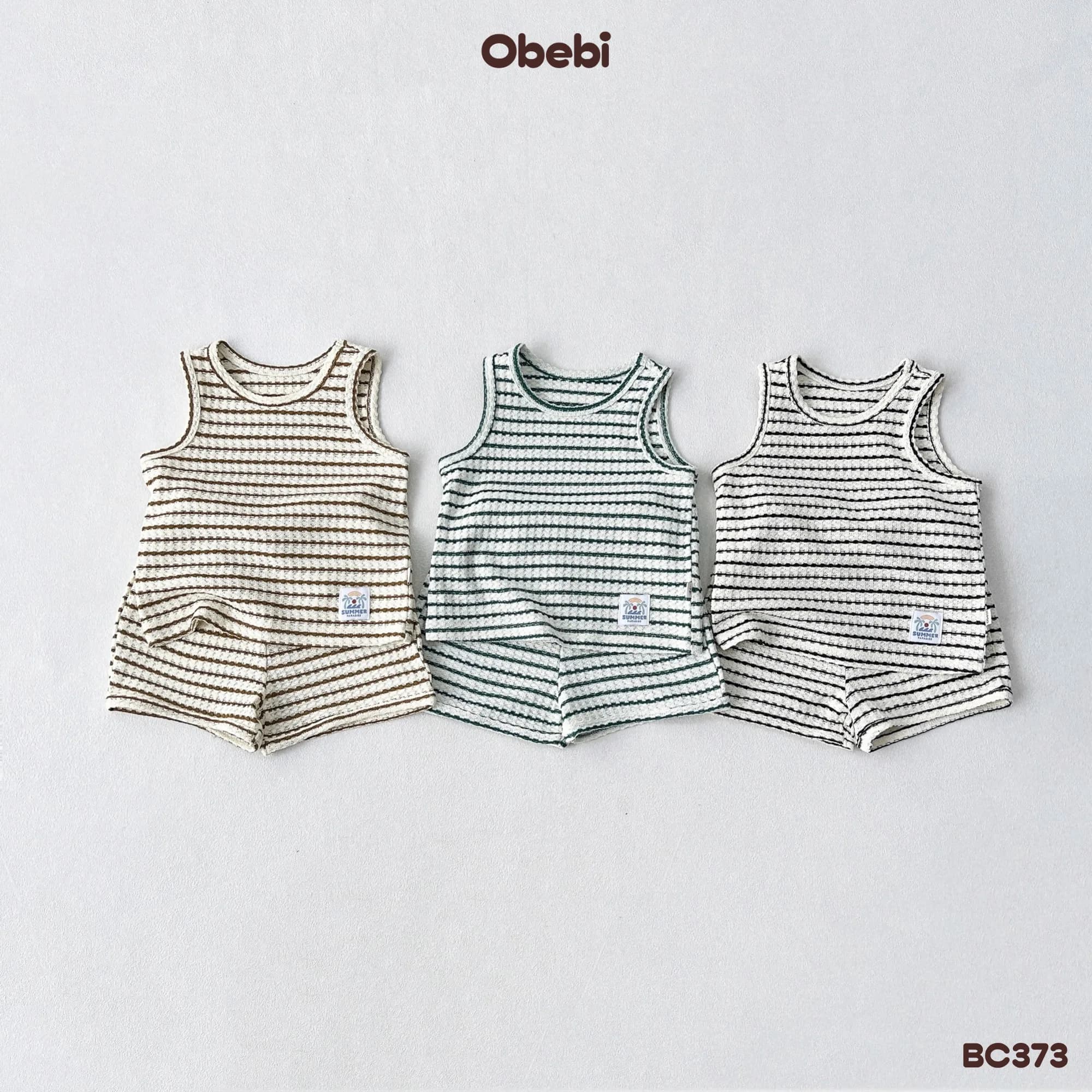 BC373 – Bộ ba lỗ trẻ em mùa hè họa tiết kẻ ngang Obebi