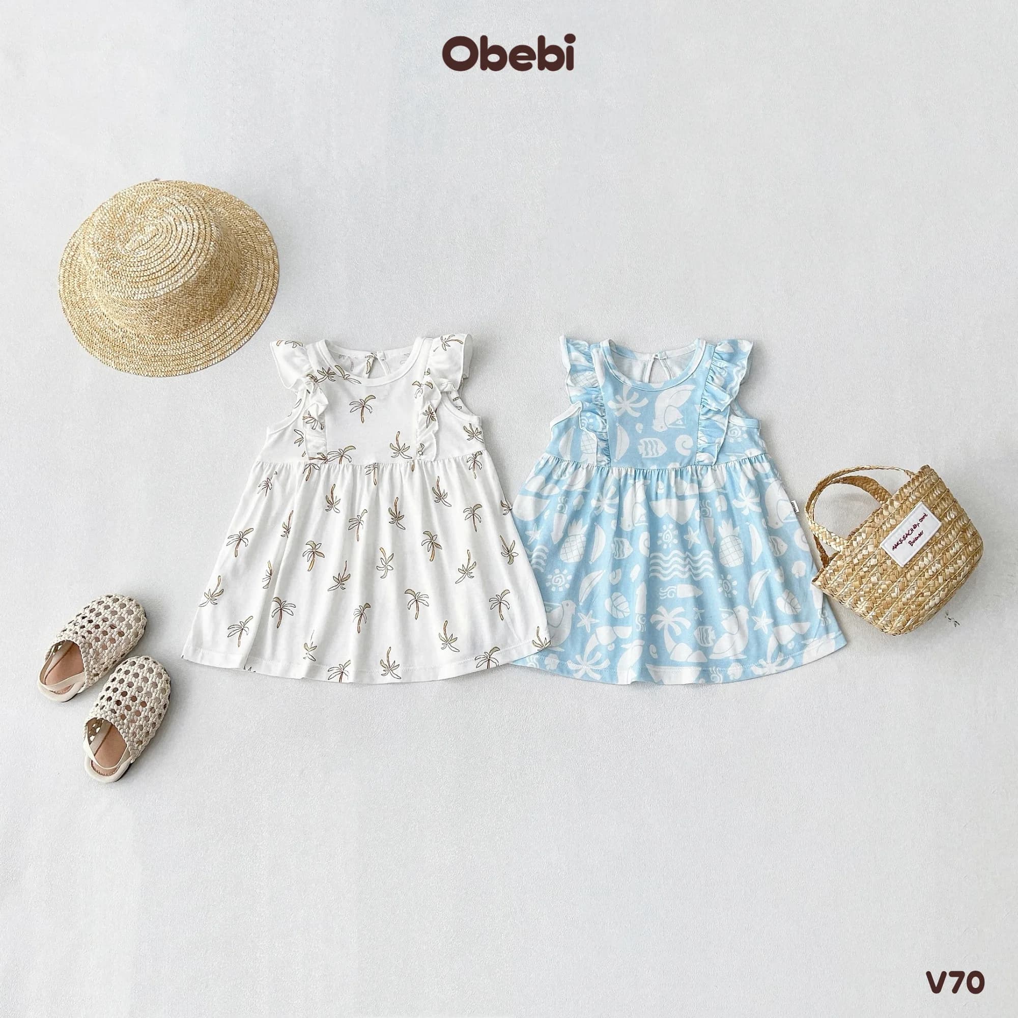 V70 – Váy Bé Gái Mùa Hè Vải Cotton Mềm Mịn Có Họa Tiết In Đặc Sắc Mùa Hè Obebi