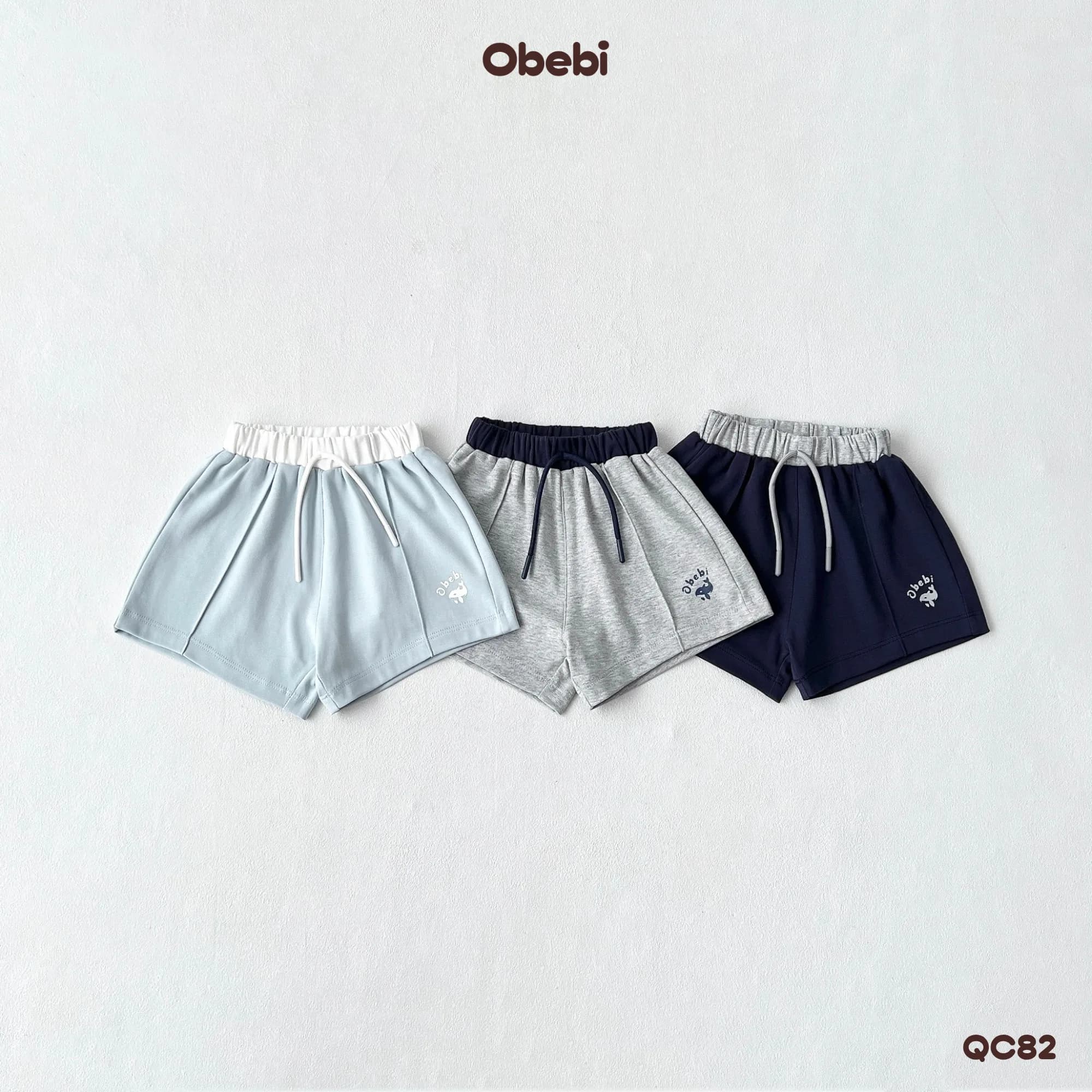 QC82 – Quần Sooc đùi vải cotton in hình cá heo vui nhộn mùa hè Obebi