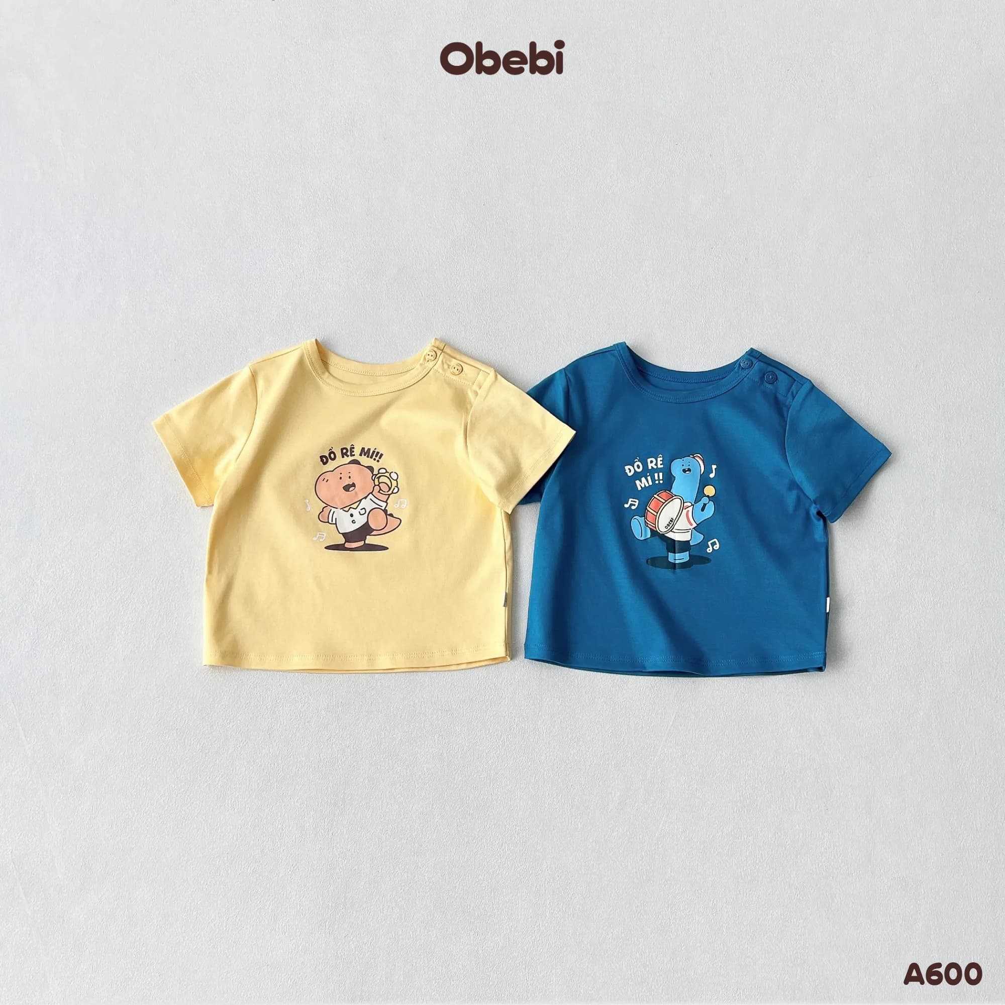 A600 – Áo Thun Trẻ Em Cộc Tay Mùa Hè Họa Tiết Đội Cổ Vũ Khủng Long Obebi
