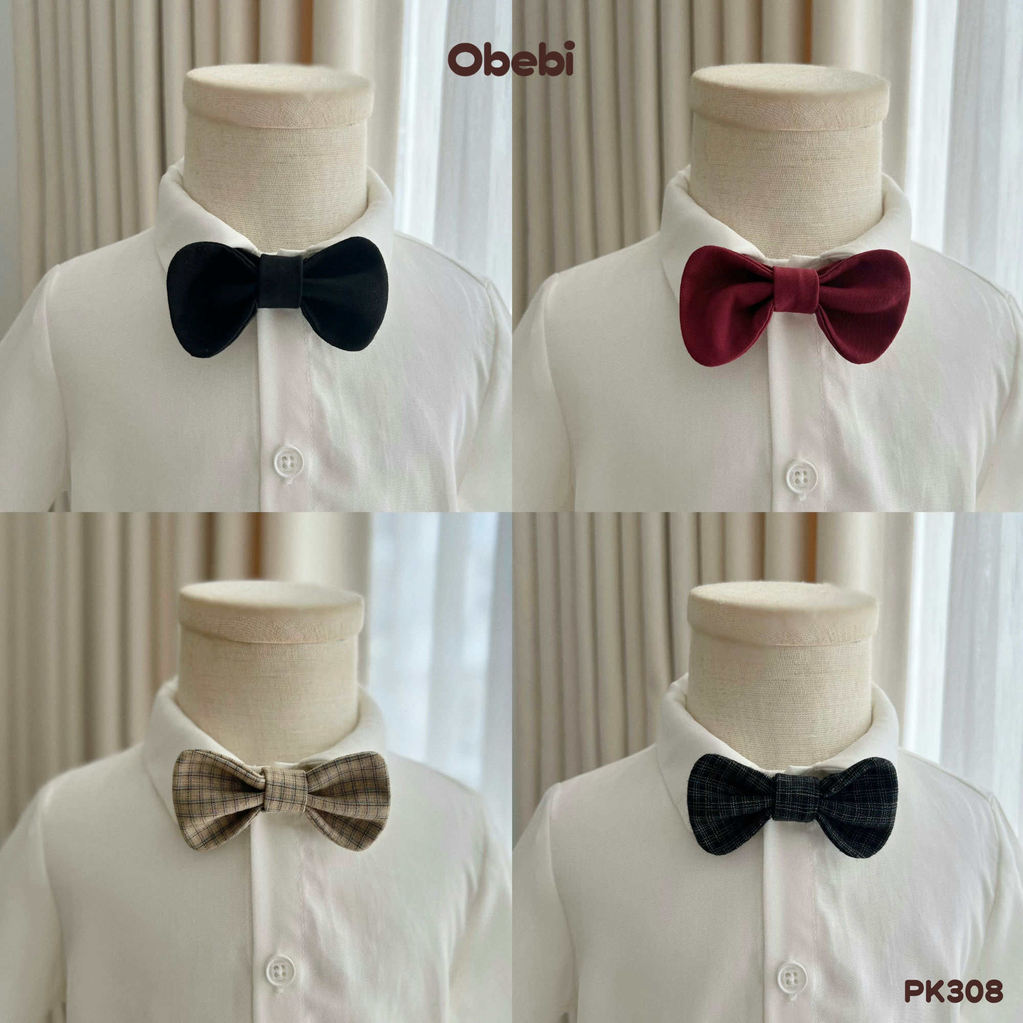 PK308 – Nơ Đeo Cổ Trẻ Em Màu Trơn Và Kẻ Cho Bé Có Dây Chun Điều Chỉnh Obebi
