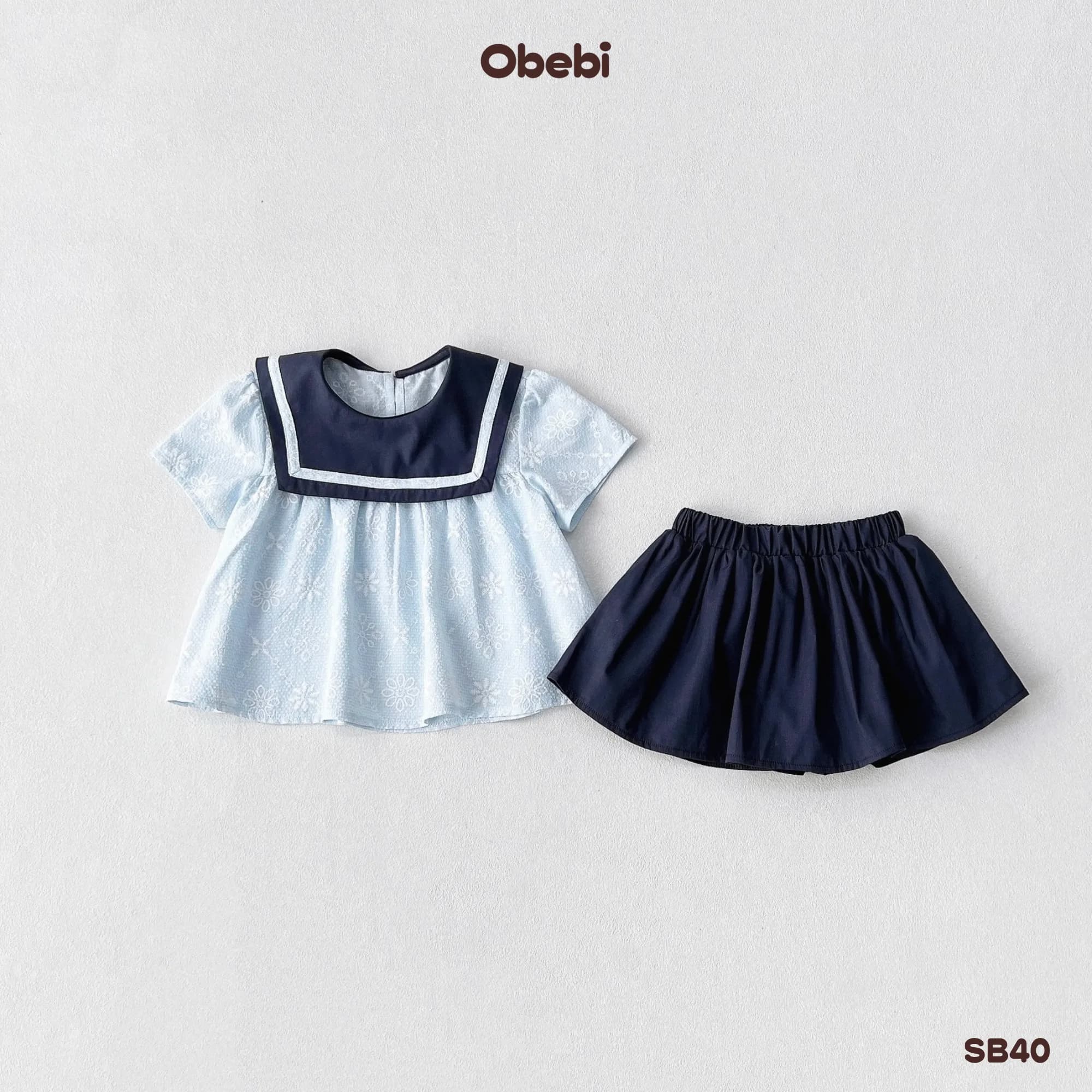 SB40 – Sét bộ bé gái mùa hè cổ thủy thủ Obebi
