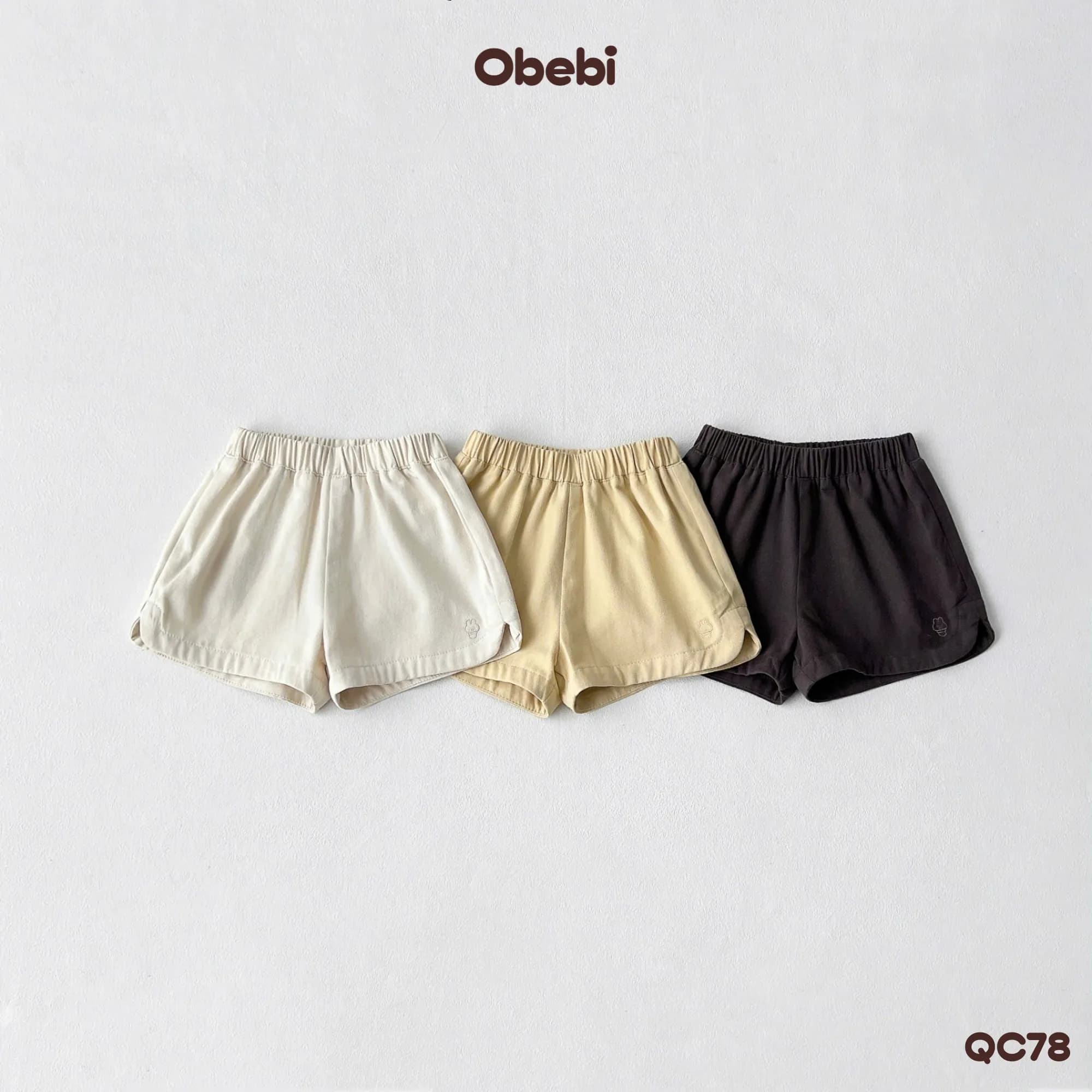 QC78 – Quần đùi kaki hình thêu bóng đèn sáng tạo từ nhân vật Obebi