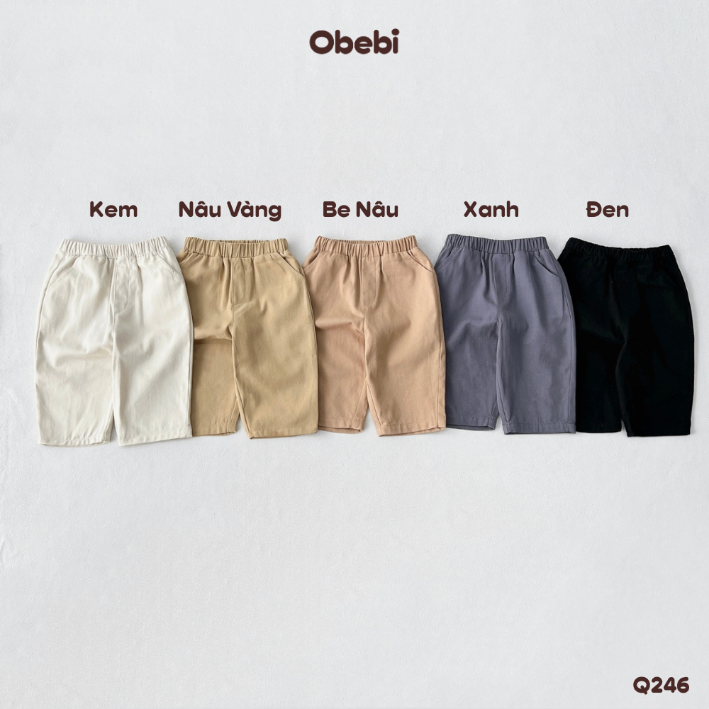 Q246 – Quần kaki trẻ em mùa hè mềm mại thêu túi Obebi