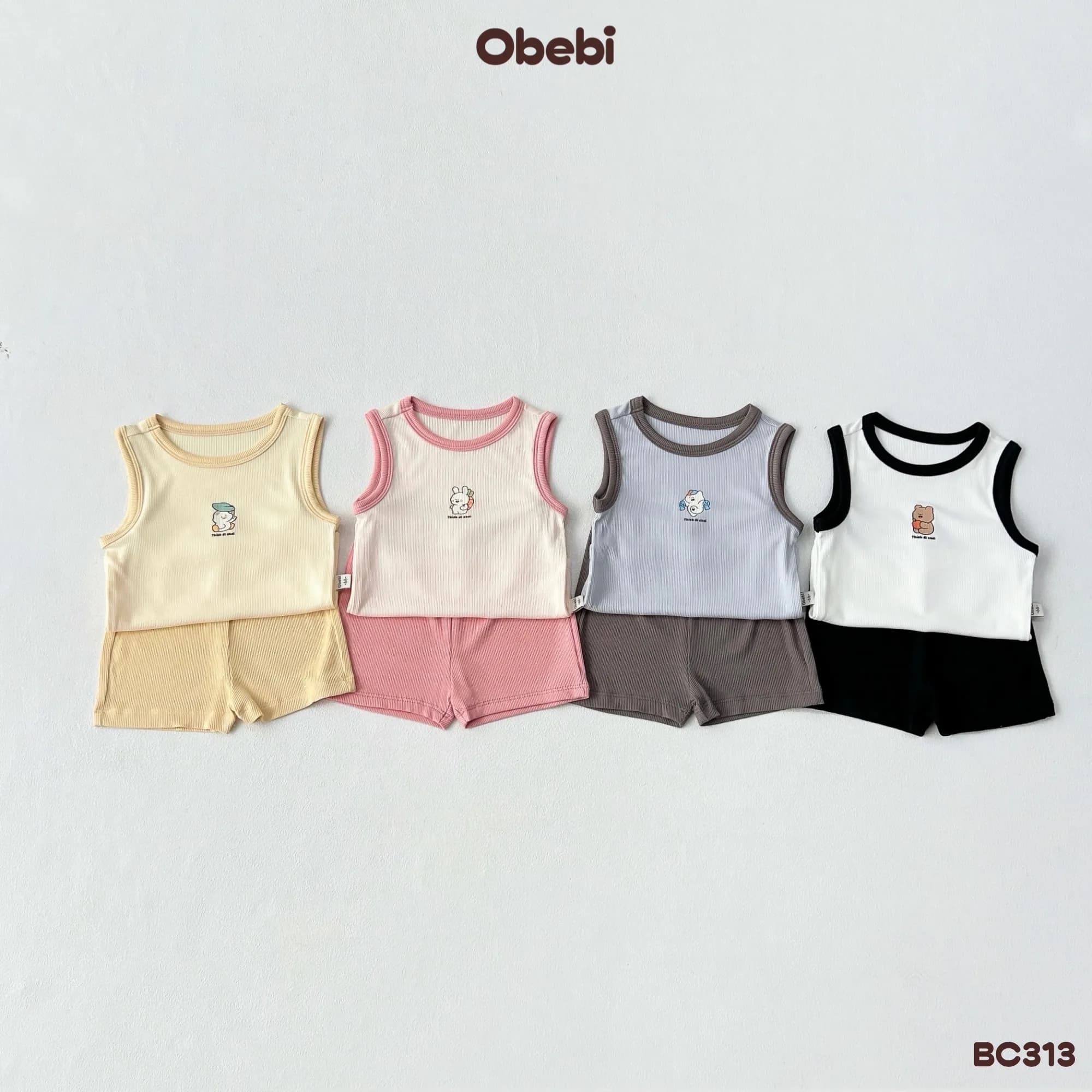 BC313 – Bộ ba lỗ phối màu, vải gân sợi tre Obebi