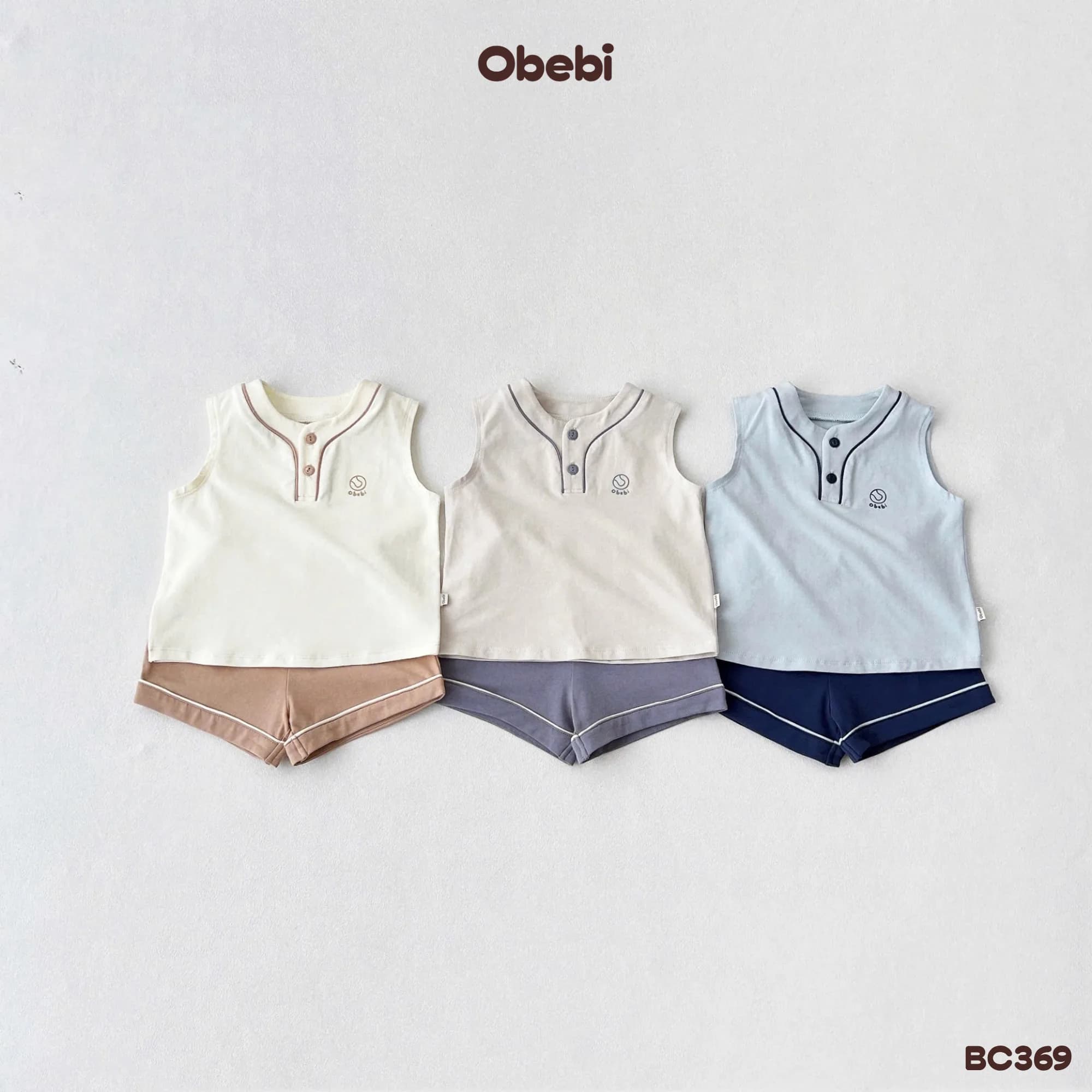 BC369 – Bộ Ba Lỗ Thể Thao Trẻ Em Mùa Hè Hình In Bóng Chày Obebi