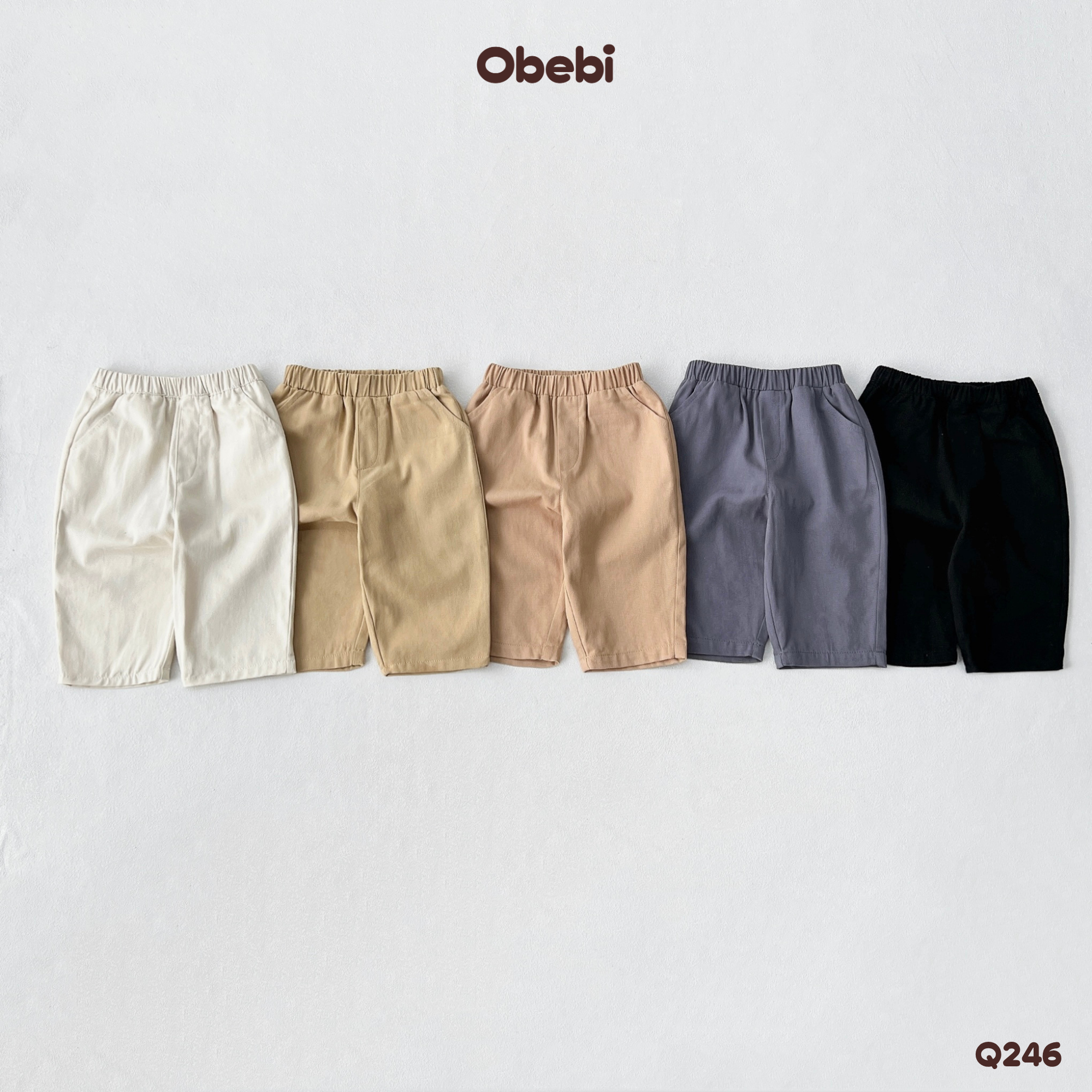 Q246 – Quần kaki trẻ em mùa hè mềm mại thêu túi Obebi