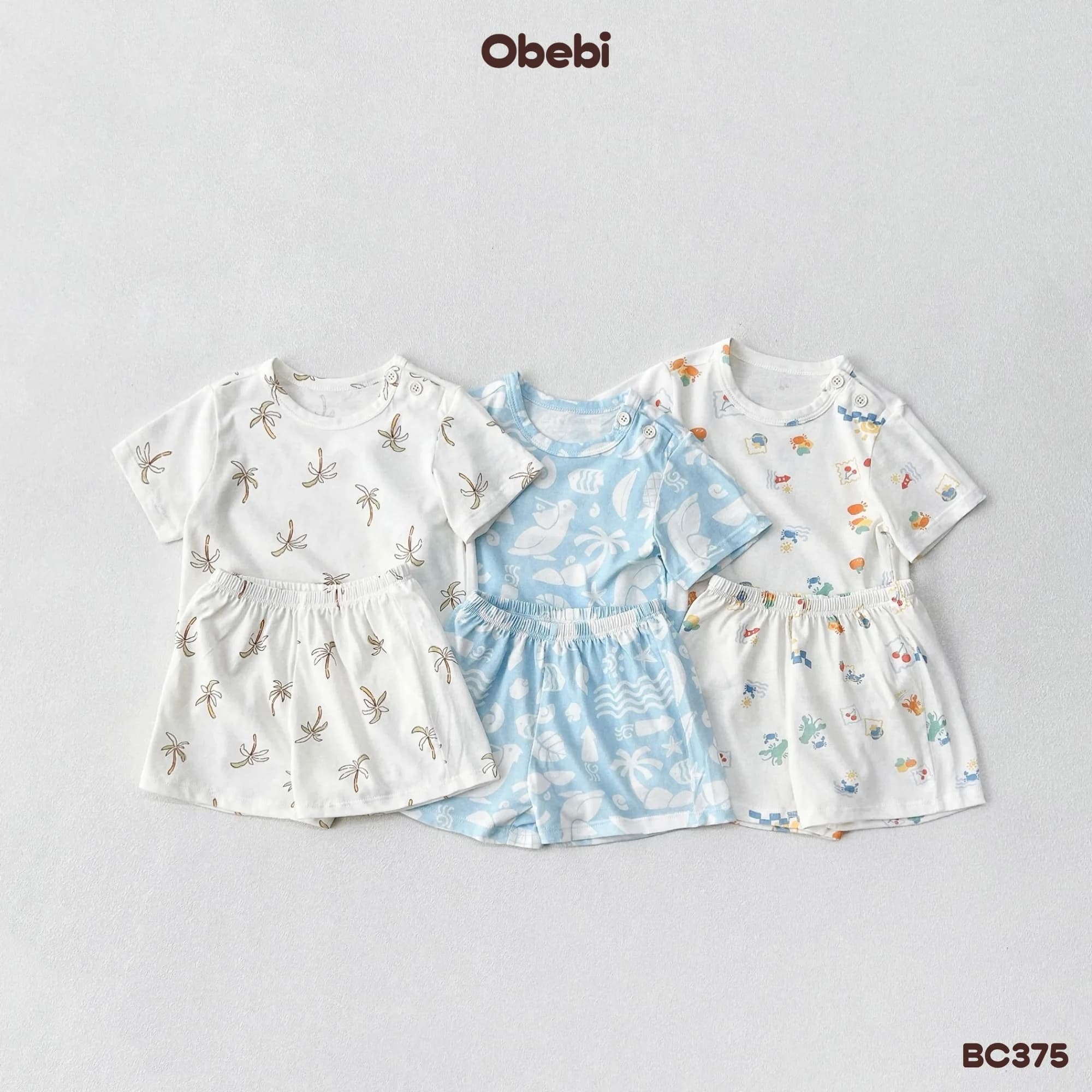 BC375 – Bộ cộc trẻ em mùa hè hoạt tiết biển cả mát mẻ Obebi