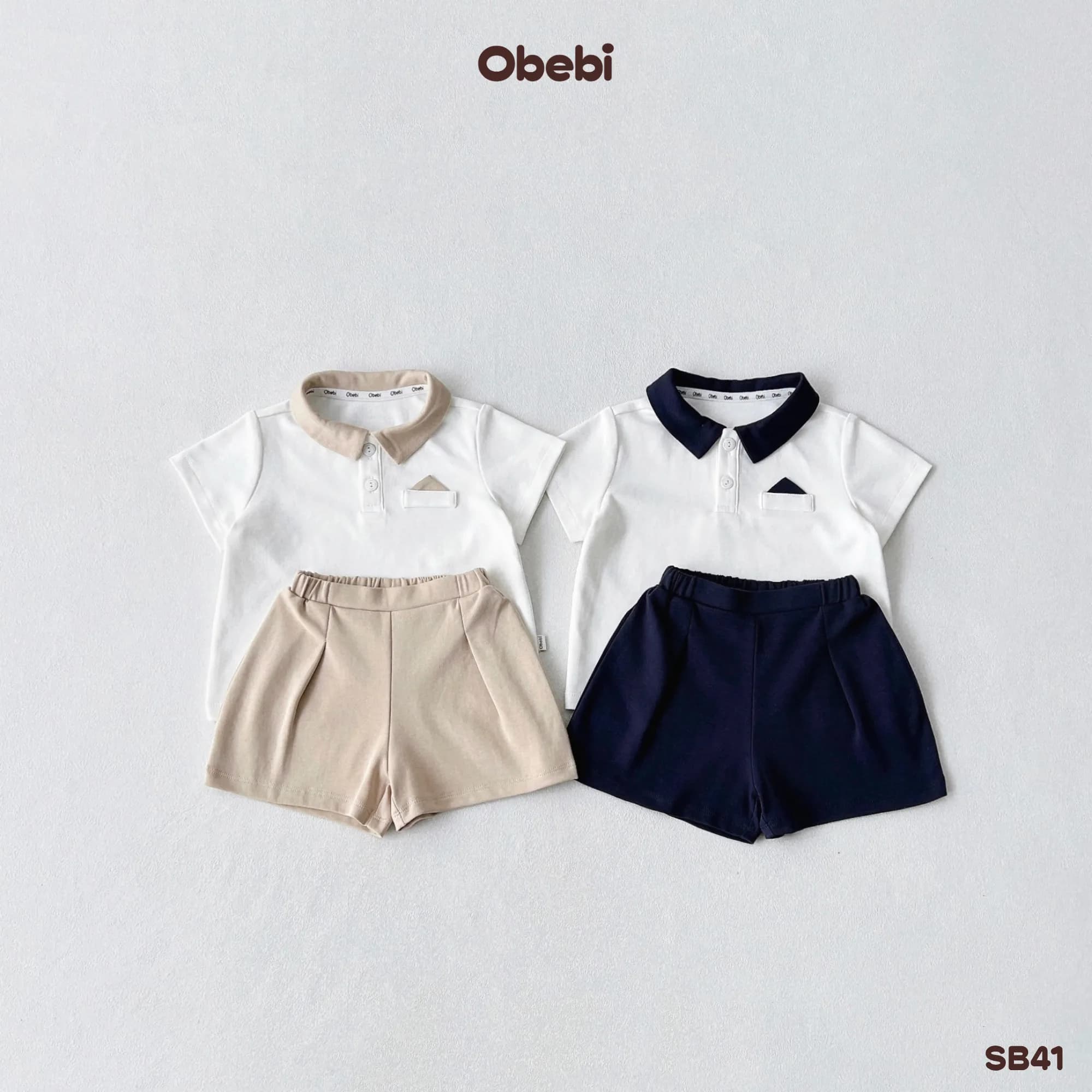 SB41 – Set Bộ Polo Cộc Tay Trẻ Em Đi Tiệc Bé Trai Hình Thêu Chữ Thương Hiệu Obebi