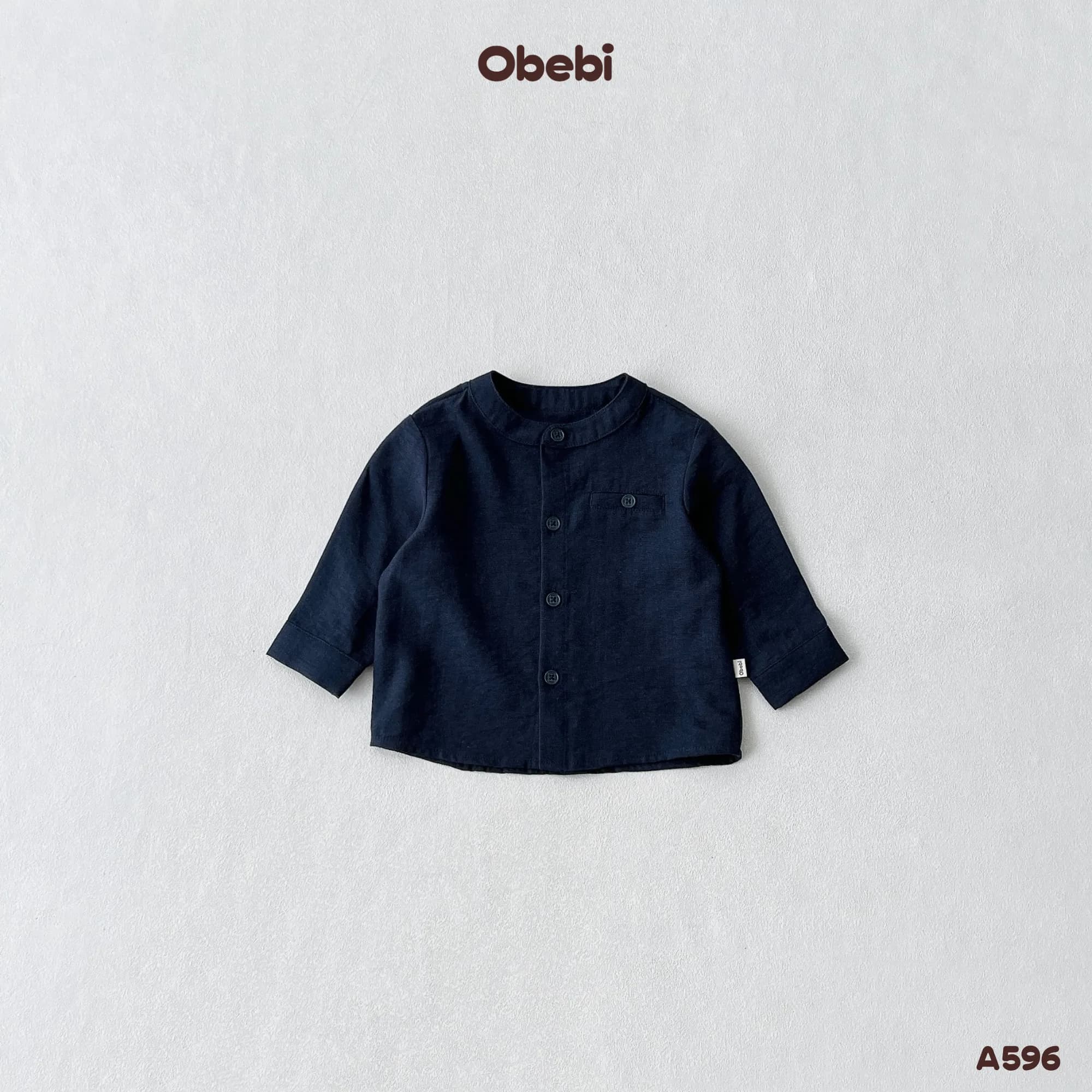 A596 – Áo Sơ Mi Dài Tay Trẻ Em Thu Đông Cổ Tàu Obebi
