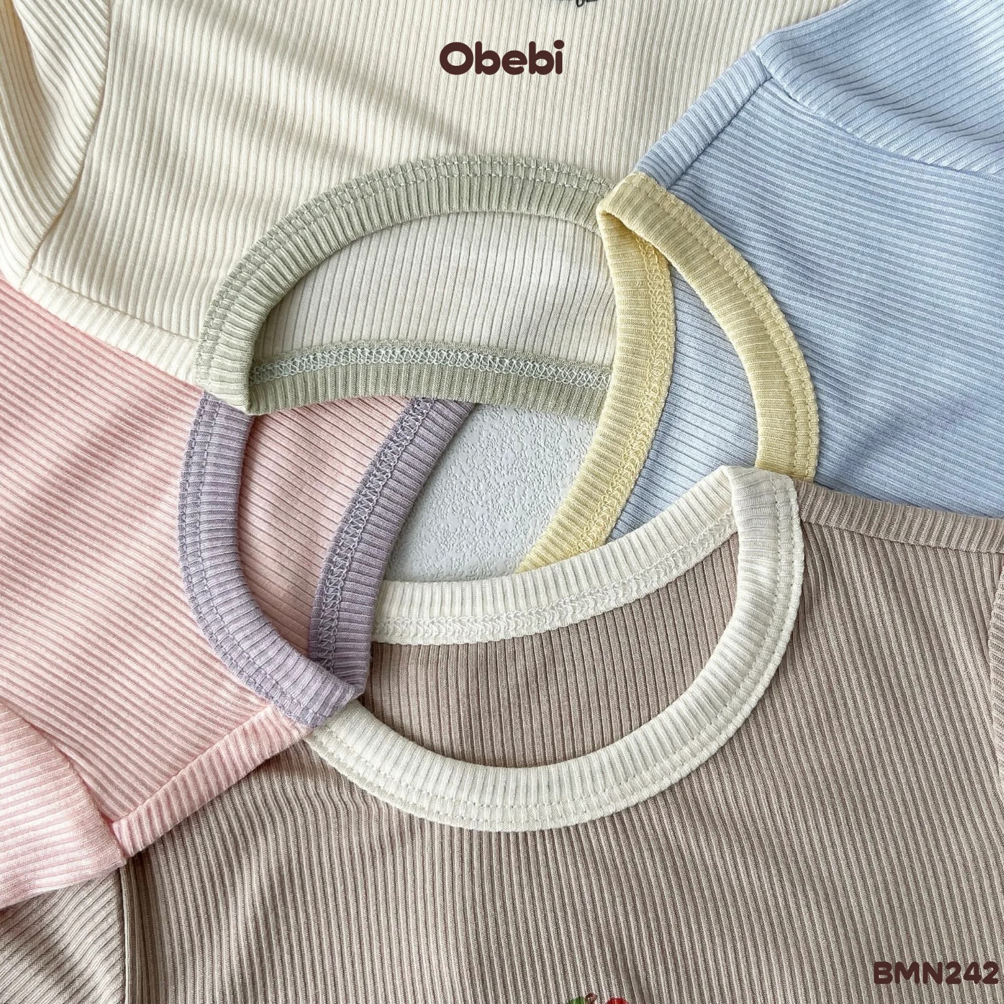 BMN242 – Bộ Mặc Nhà Trẻ Em Thu Đông Vải Gân Họa Tiết Nhân Vật Hoa Quả Obebi