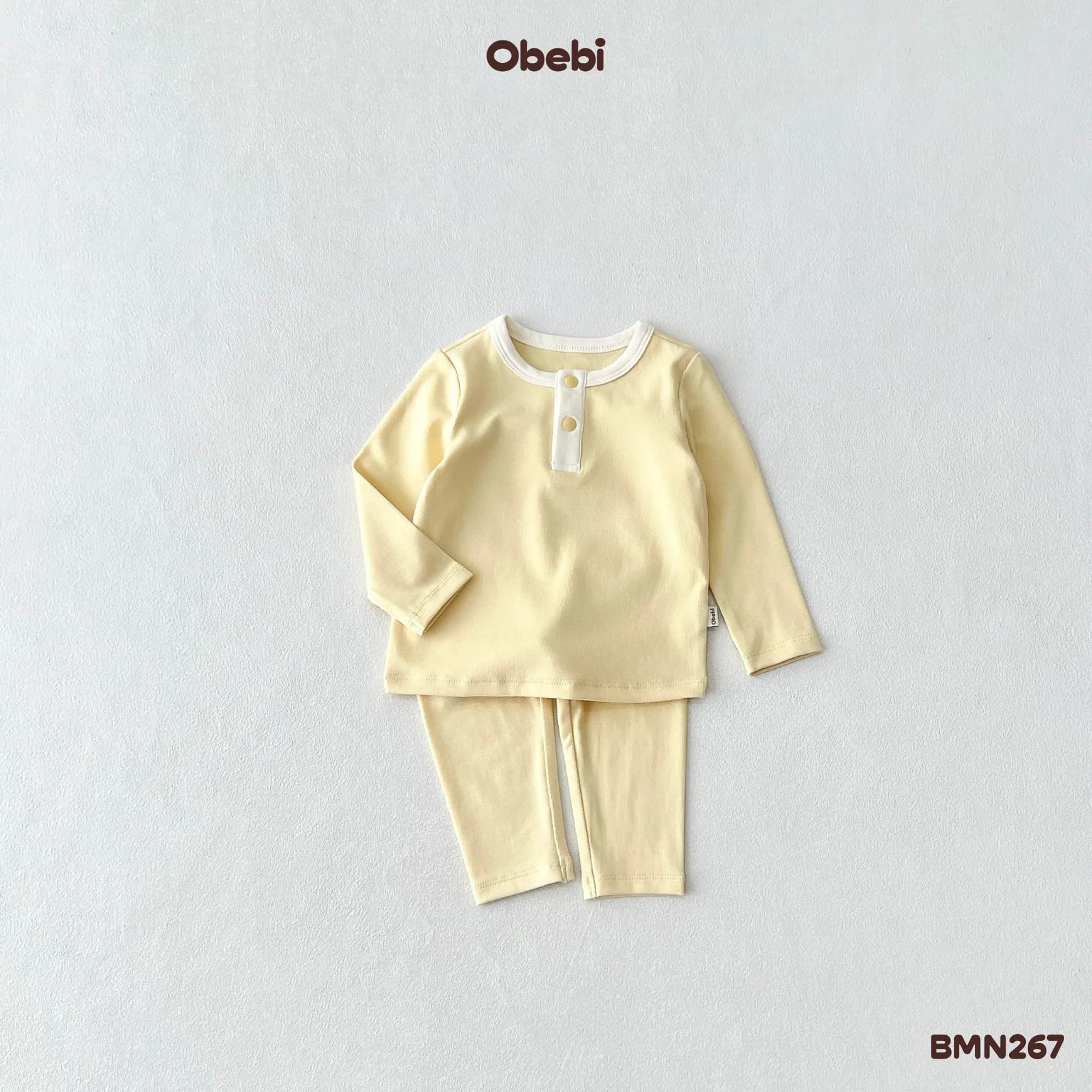 BMN267 – Bộ Mặc Nhà Trẻ Em Thu Đông Cổ Trụ Phối Màu Obebi