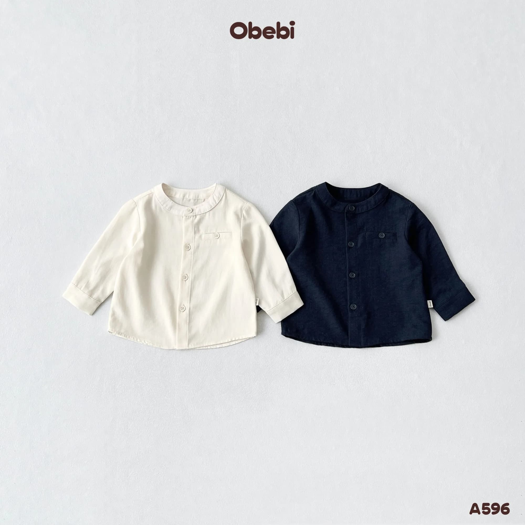 A596 – Áo Sơ Mi Dài Tay Trẻ Em Thu Đông Cổ Tàu Obebi