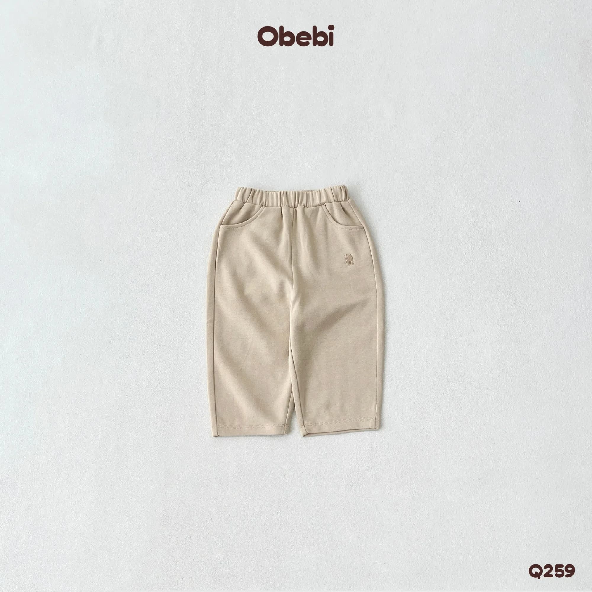 Q259 – Quần Nỉ Dài Phom Baggy Trẻ Em Hình Thêu Con Gấu Thương Hiệu Obebi