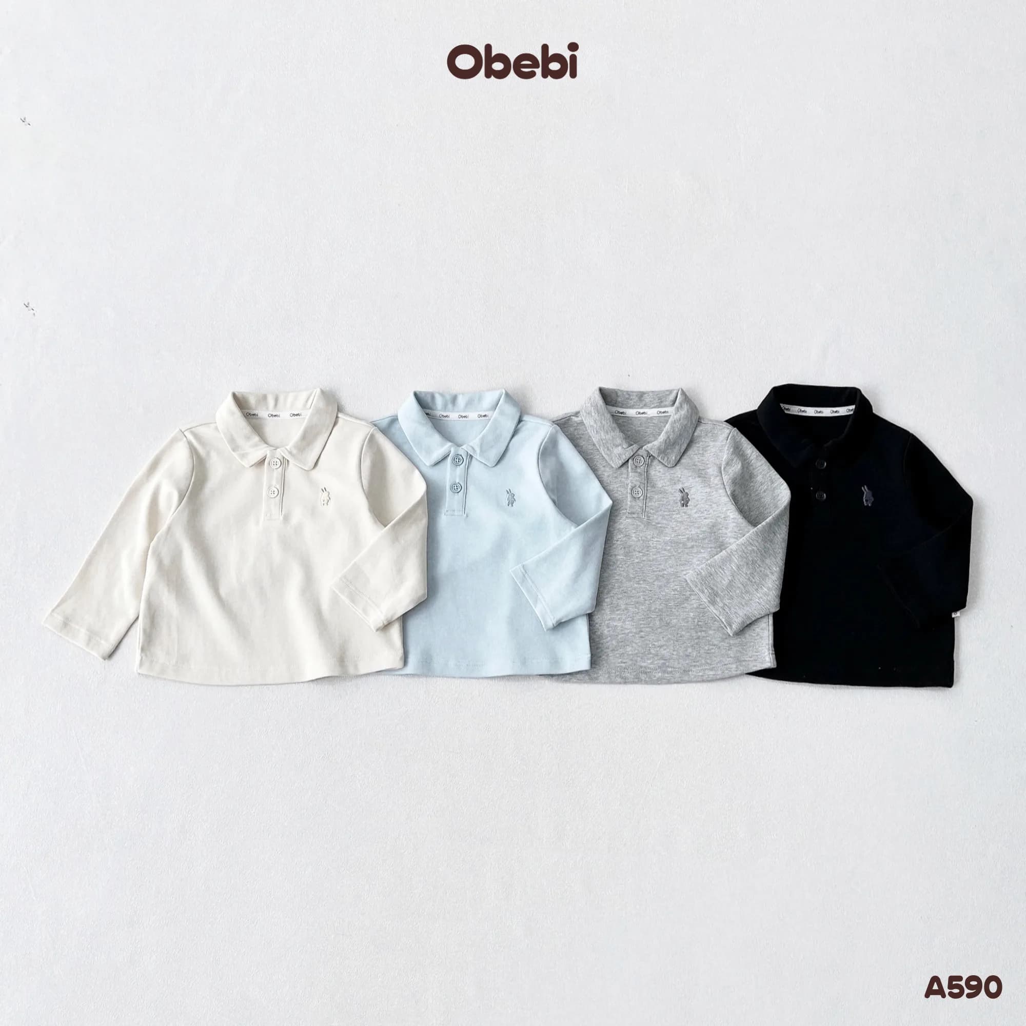 A590 – Áo Polo Dài Tay Trẻ Em Hình Thêu Thỏ Thương Hiệu Obebi