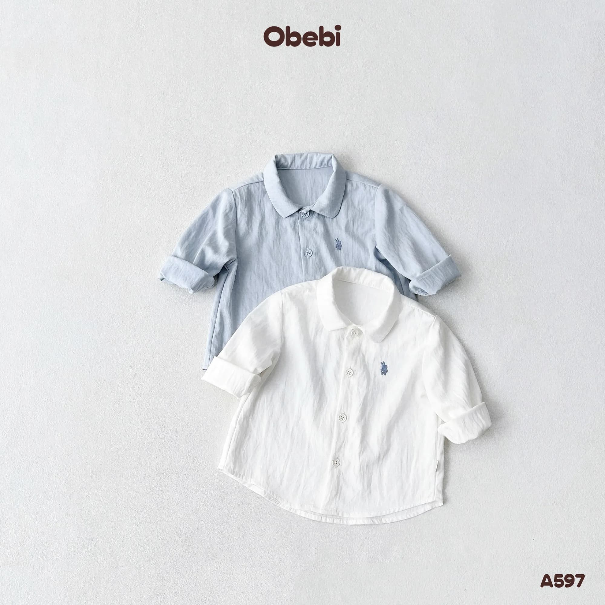 A597 – Áo Sơ Mi Dài Tay Cổ Không Chân Thêu Con Thỏ Thương Hiệu Obebi
