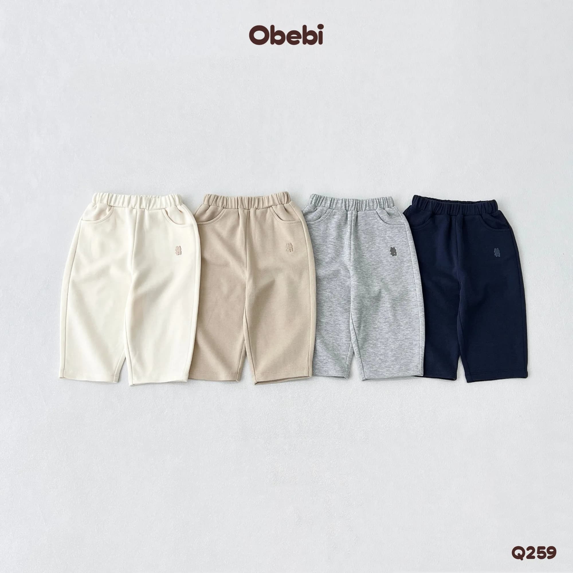 Q259 – Quần Nỉ Dài Phom Baggy Trẻ Em Hình Thêu Con Gấu Thương Hiệu Obebi