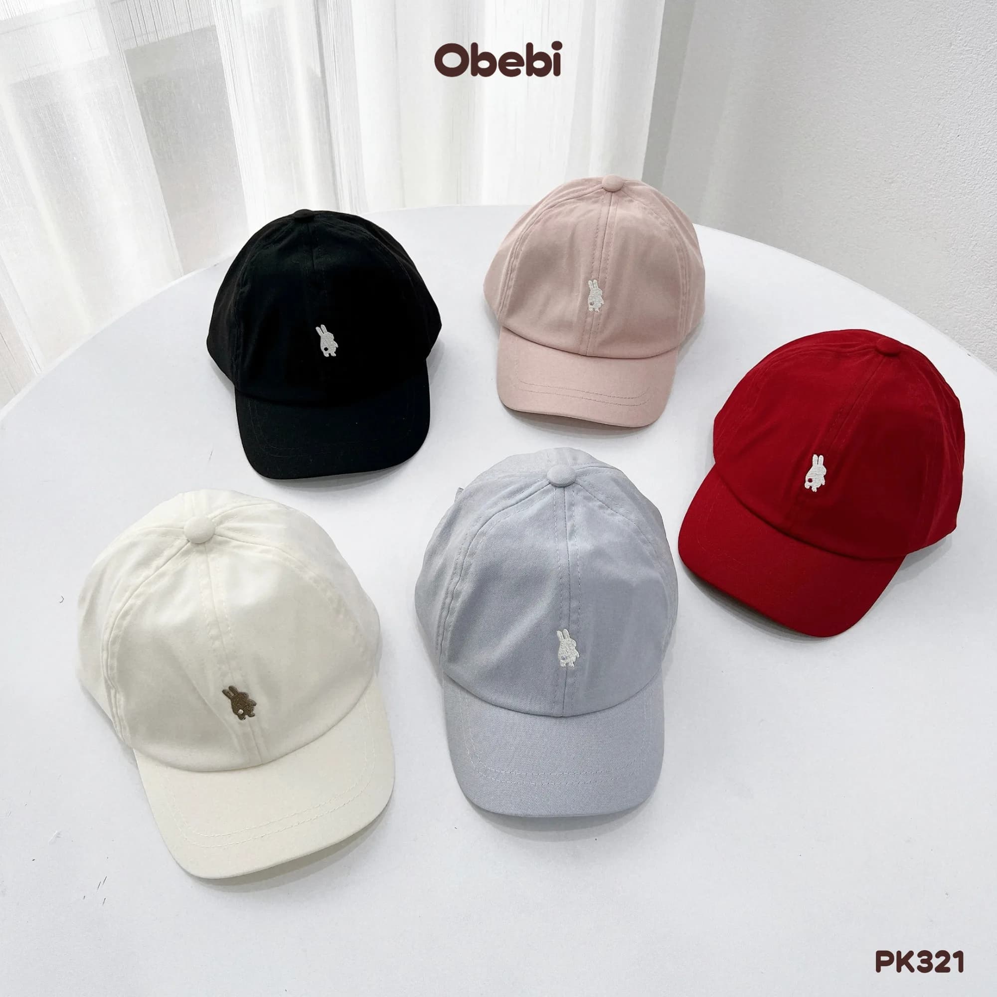 PK321 – Mũ Lưỡi Trai Trẻ Em Chất Liệu Cotton Hình Thêu Con Thỏ Thương Hiệu Obebi