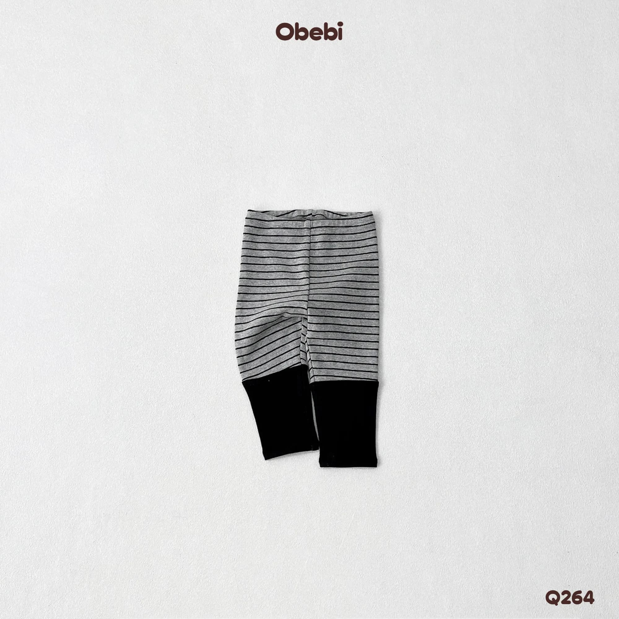 Q264 – Quần Legging Trẻ Em Thu Đông Kẻ Ngang Phối Gấu Vải Gân Obebi