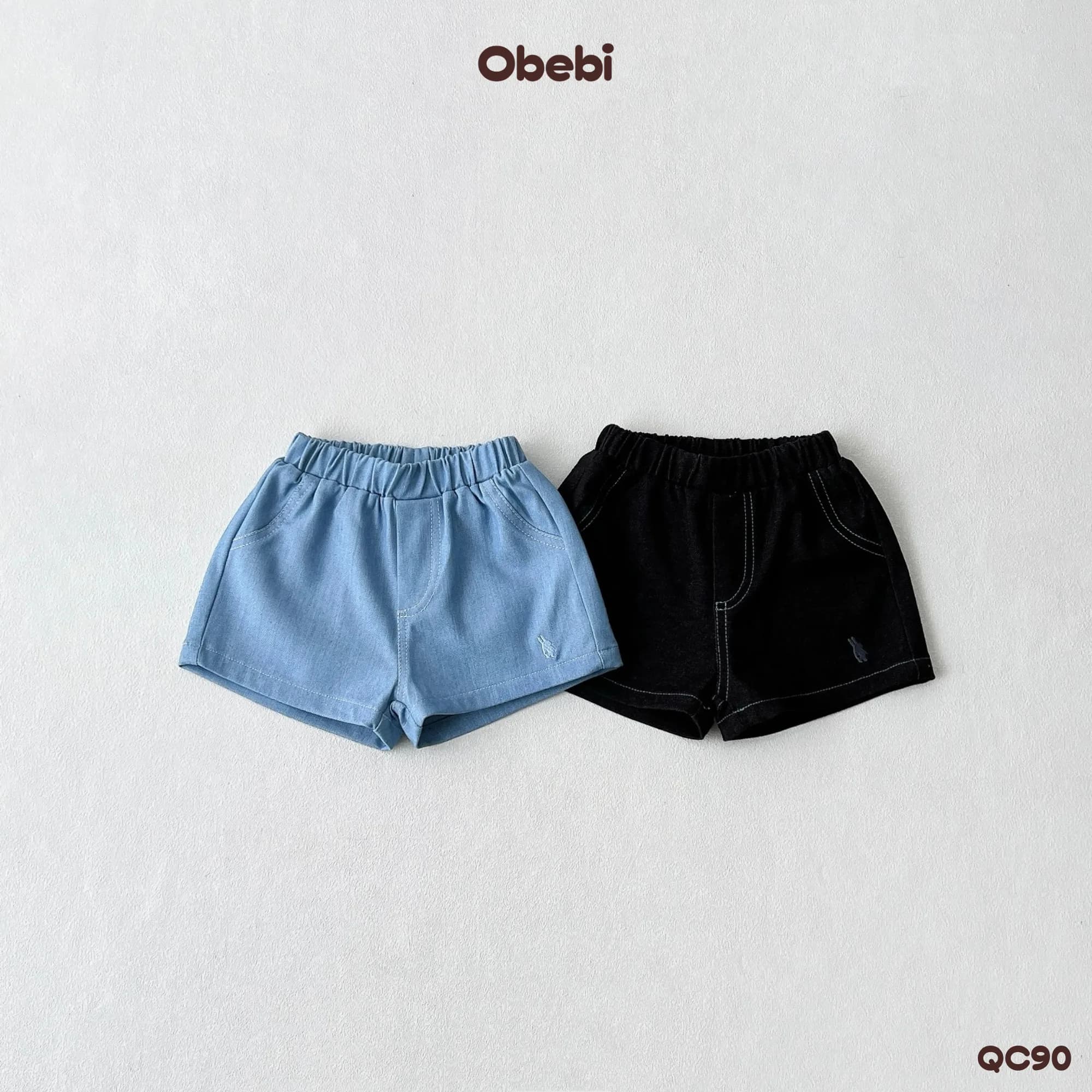 QC90 – Quần Jean Trẻ Em Mùa Hè Hình Thêu Con Thỏ Thương Hiệu Obebi