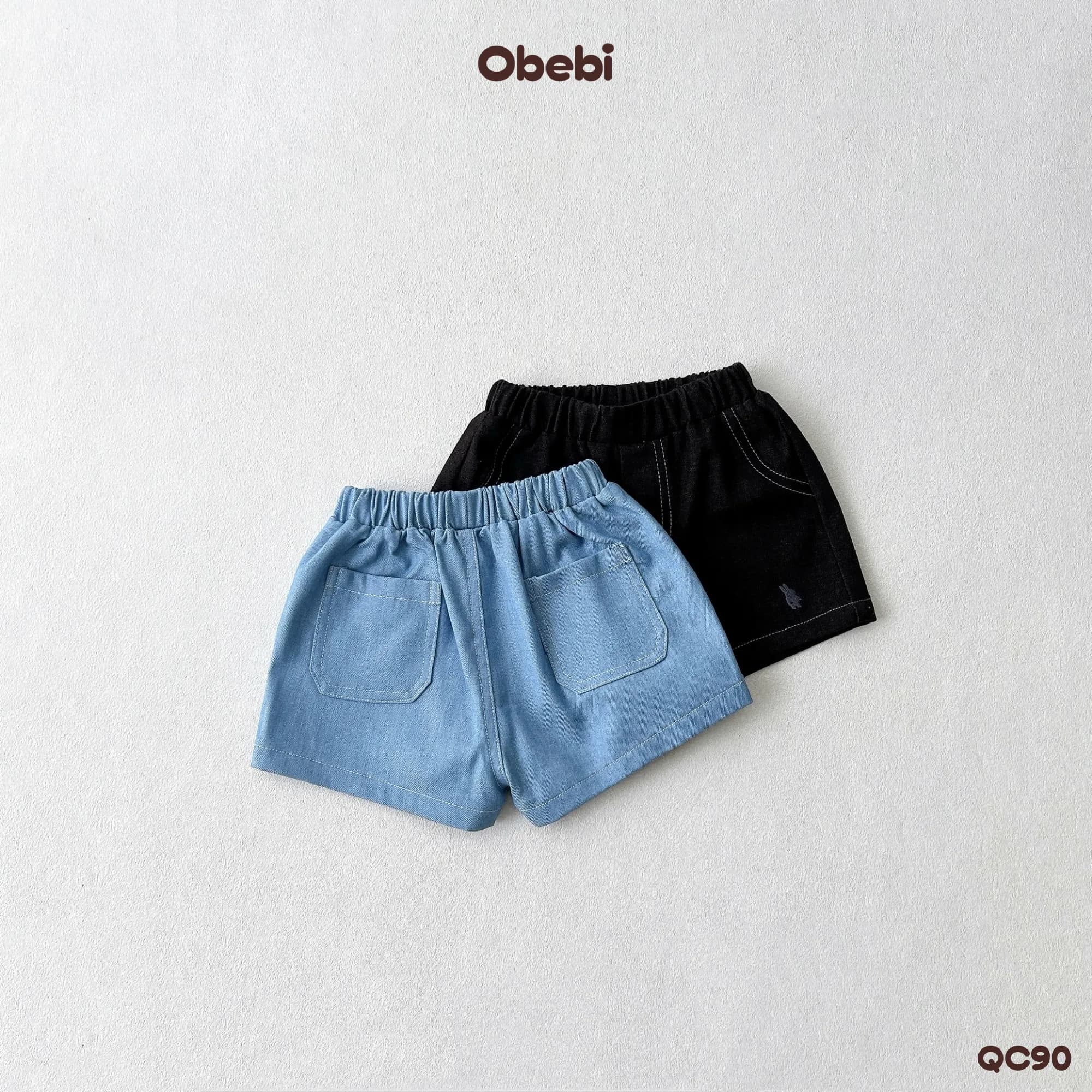 QC90 – Quần Jean Trẻ Em Mùa Hè Hình Thêu Con Thỏ Thương Hiệu Obebi